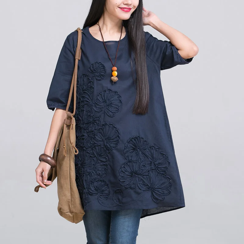 

Spring and summer new maternity dress large size O-neck embroidery linen clothes