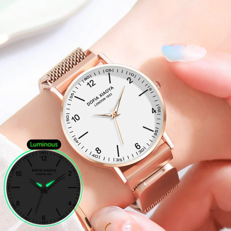 Rose Gold White Прямая поставка; ; звездное небо; часы для женщин; Роскошные наручные часы из розового золота для женщин; креативные магнитные часы; новое поступление - Цвет: Rose Gold White