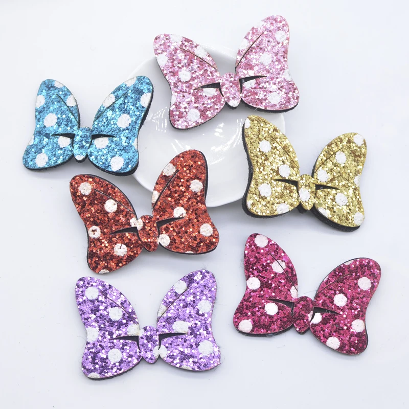 6Pcs 60*44mm Glitter Leder Fühlte Padded Fliege Patches für Kleidung Hut Schuhe Headwear Haar Clips decor Zubehör Appliques