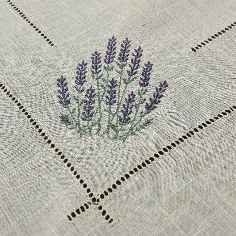 Hemstitch Poly+Linen Table Cloth Provence France Lavender Natural Color Banquet Hotel airbnb