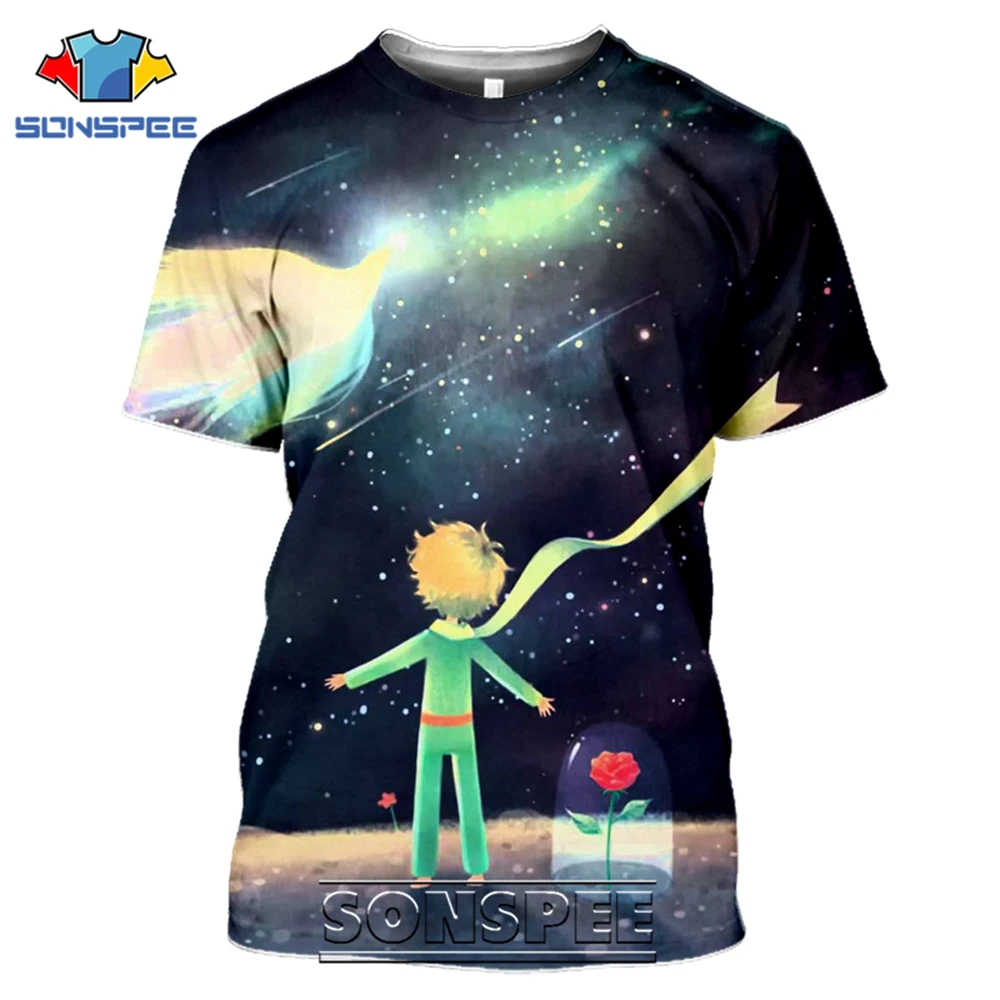 SONSPEE T-shirts The Little Prince 3D Print Men Women Funny Casual Hip Hop Streetwear Cartoon Movie Rose Tees Tops Shirt (13)