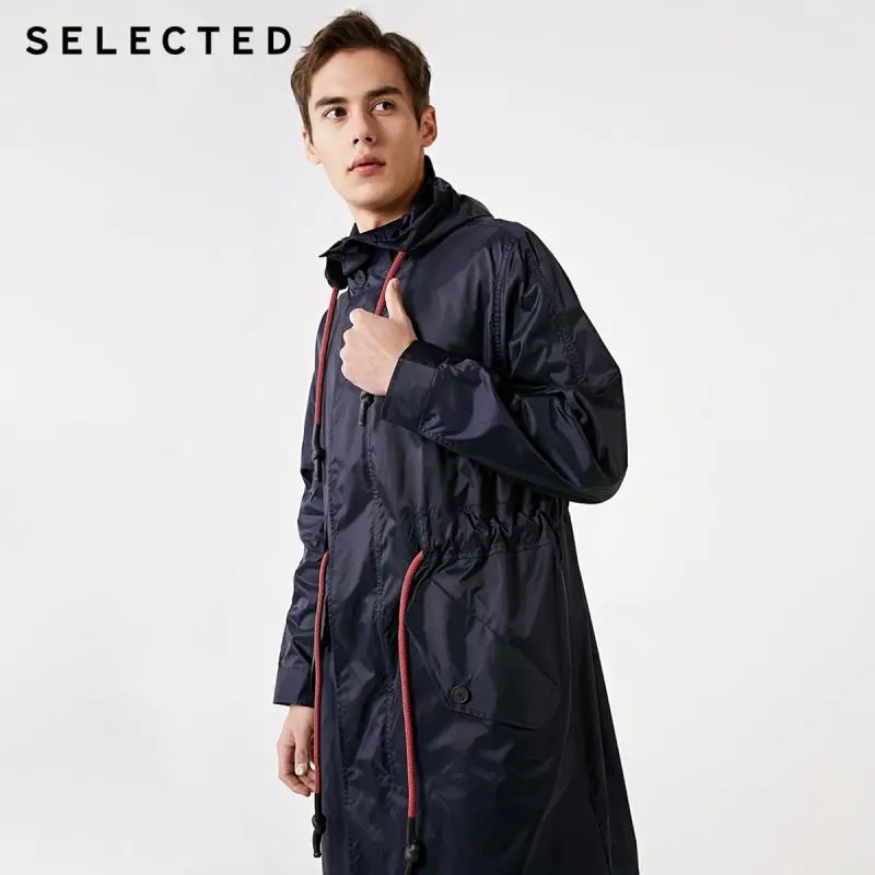

SELECTED Spring new men's silhouette hooded casual long windbreaker jacket C|419121522