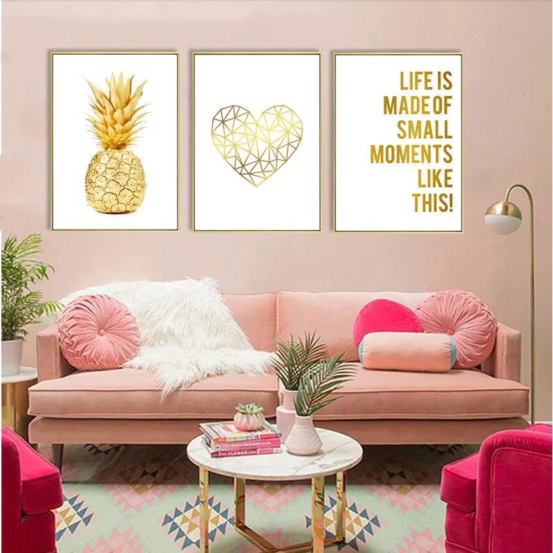 Art Canvas Painting Quote Yellow Pineapple Poster Home Nordic Wall Decoration and Prints Living Room Mural Frameless | Дом и сад
