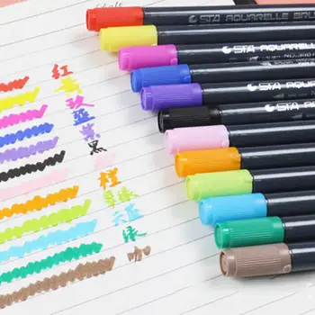 

Dual Tip Watercolor Brush Markers Non-Toxic Water Based Lettering Marker Calligraphy Pens Coloring Brush Fineliner Color Random