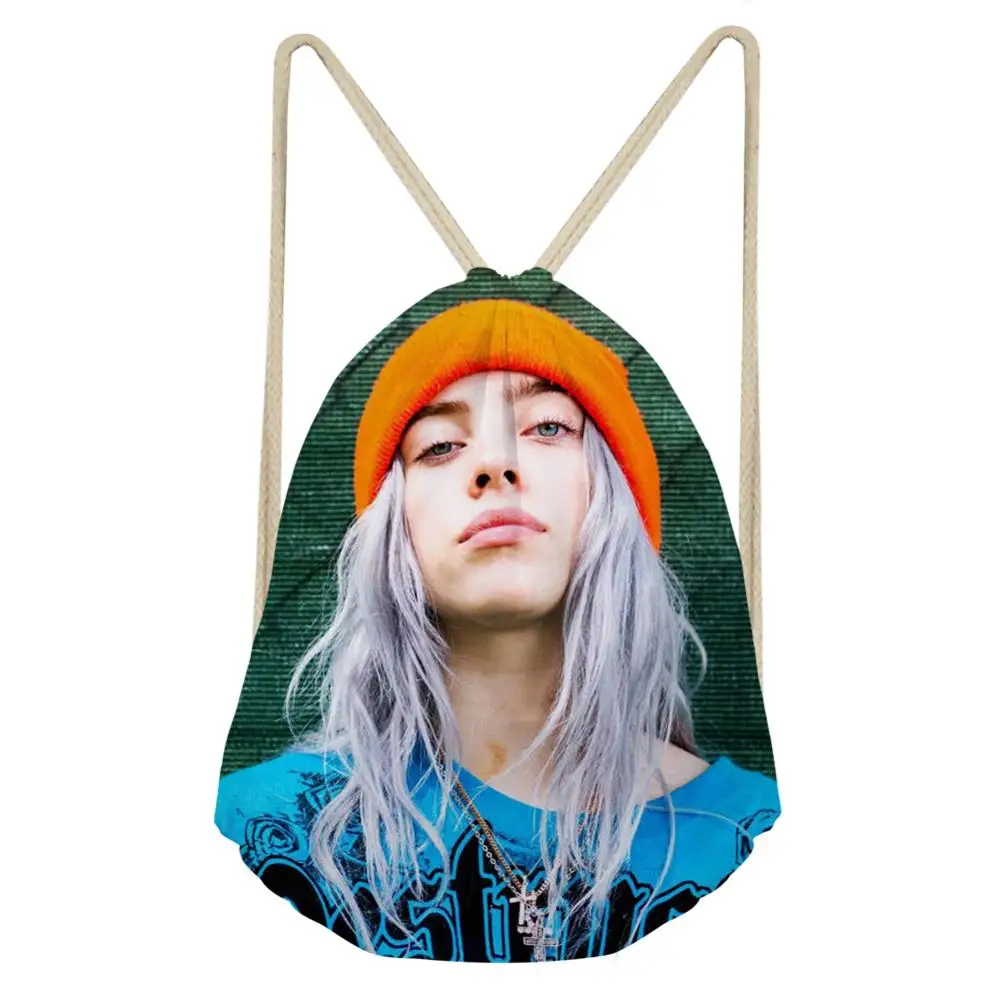 THIKIN Billie Eilish модные женские сумки на шнурках в стиле хип-хоп для девочек, рюкзак на шнурках, Детский рюкзак со шнурком дорожный мешочек для хранения - Цвет: as picture