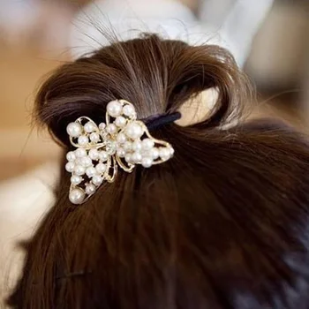 

Women Imitation Pearls Butterfly Hair Rope Charm Crystal Rubber Headband Ponytail Elastic Hair Bands Hair Accessories