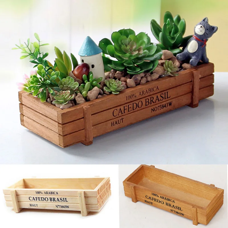 

Vintage Wooden Garden Plant Pot Decorative succulent planter Wooden Boxes Crates Rectangle Table Flower Pot Gardening Device