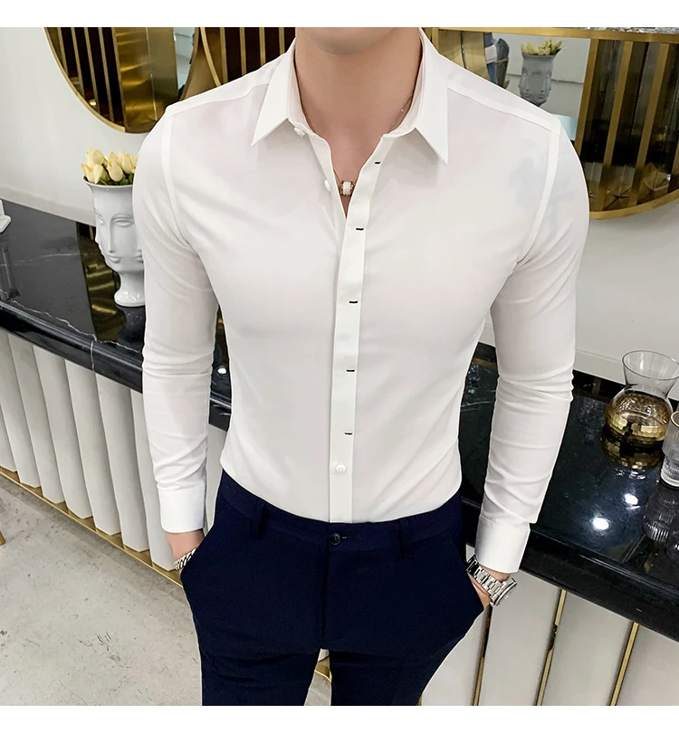 Британский стиль, простая белая рубашка, мужская мода, деловая официальная одежда, мужская одежда, рубашка с длинным рукавом, повседневные мужские рубашки