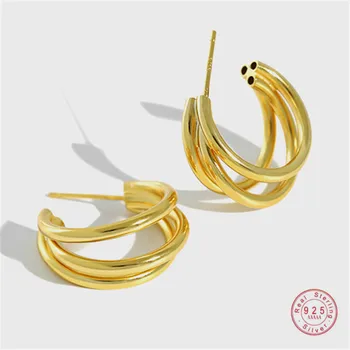 925 Sterling Silver Bohemian Simple Multi-layer Geometric Circle Stud Earrings Women Fashion Temperament Wedding Party Jewelry