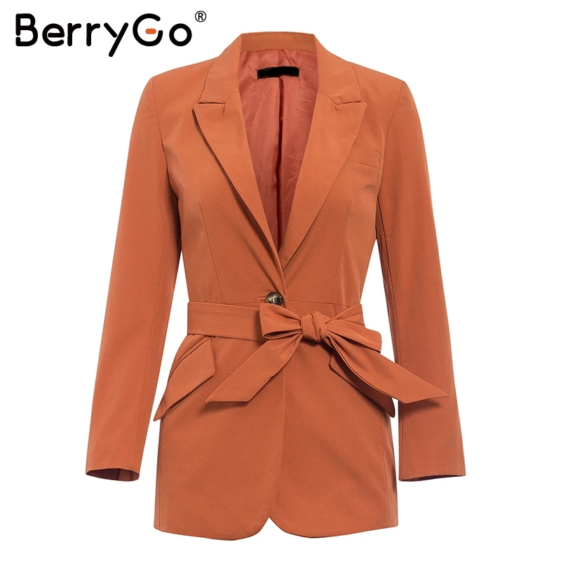 blazer BerryGo повседневные модные офисные женские костюмы с блейзером осенне-зимняя уличная мода Женские рабочие костюмы пояс на пуговицах Женский блейзер брюки наборы - Цвет: blazer