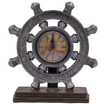 

Europe Retro Nostalgic Resin Rudder Ornament Marine Style Rudder Clock Model Miniature Props Home Decoration Desktop Crafts Gift
