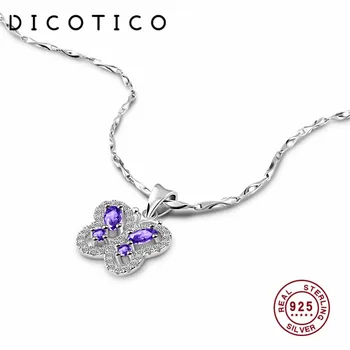 

DICOTICO Authentic 925 Sterling Silver Plata Esterlina Purple Zircon Butterfly Chain Pendant Necklaces For Women KFN1041-T