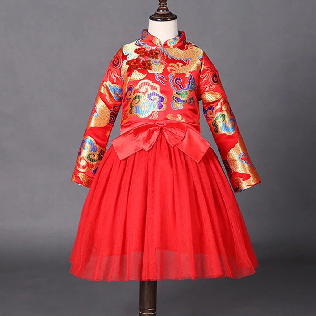 MUQGEW/Детские вечерние платья; Детский костюм для девочек; костюм Чонсам с вышивкой и длинными рукавами; Новогоднее платье принцессы; jurk meisje