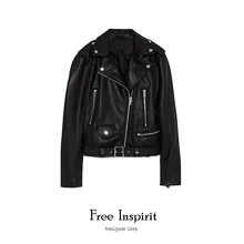 Новинка, популярные женские Куртки из искусственной кожи, женские куртки с поясом и карманами, украшенные черными молниями, байкерские стильные женские пальто на молнии