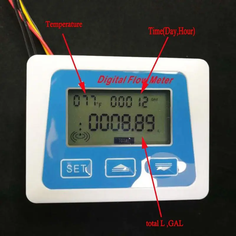 Цифровой ЖК-дисплей измеритель расхода воды счётчик-расходомер-курвиметр температуры