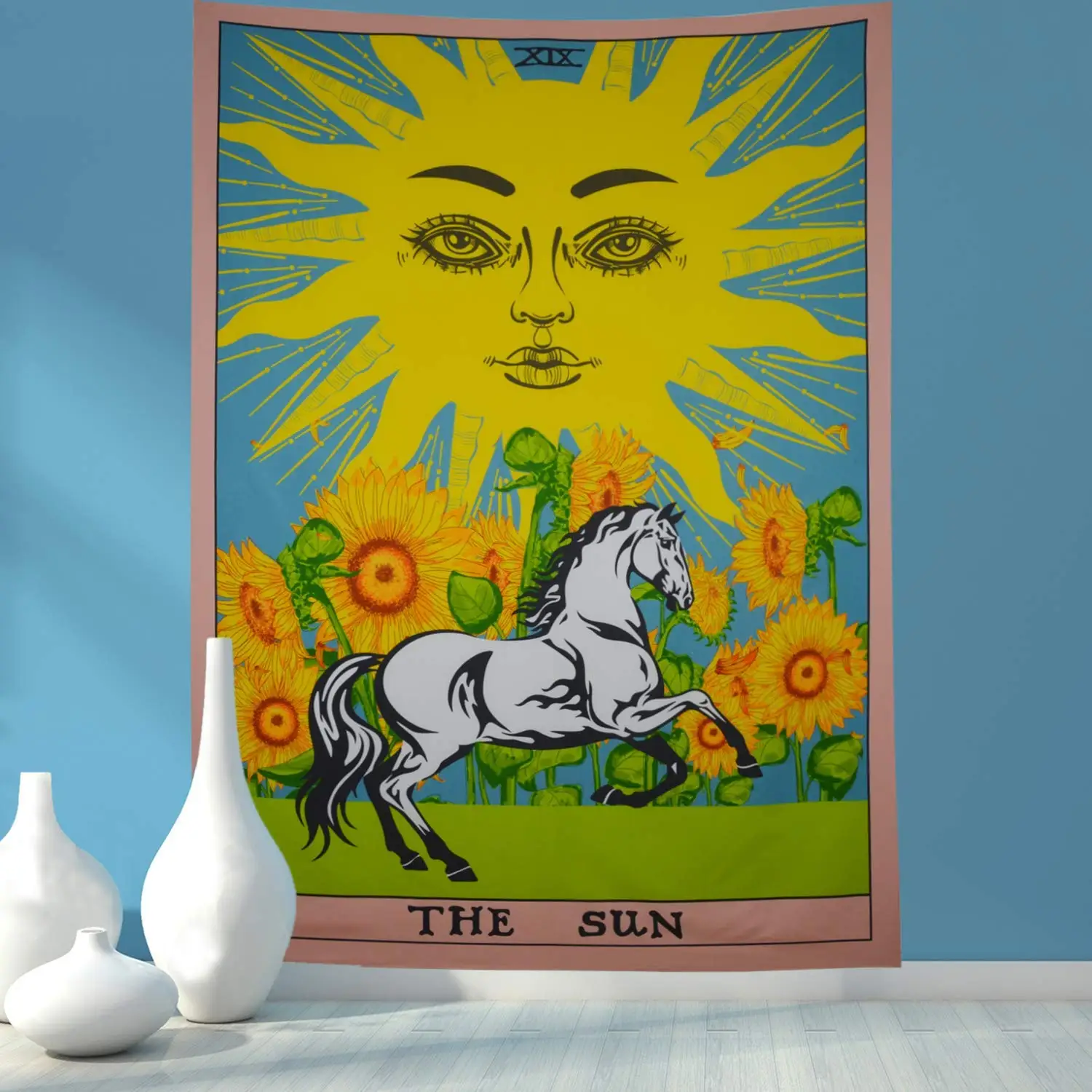 

The Sun Tarot Sunflower Psychedelic Medieval Europe Divination Tapestry Mysterious Meditation Horse Wall Hanging
