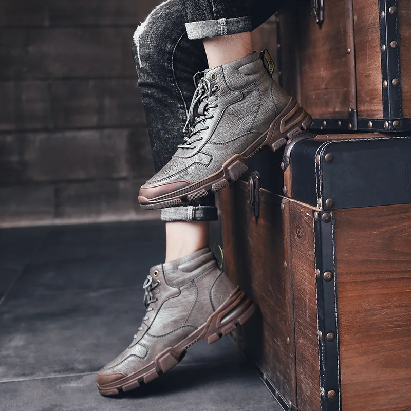 

19 Autumn British Style Men Worker Boot Ankle Boots Versatile Combat Boots Hight-top Leather Boot Fashion Retro Martin Boots Men