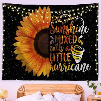 

Sunflowers Wall Tapestry Floral Yellow Flower Starry Sky Art Wall Hanging Large Tapestries with Quotes Girl Dorm Bedroom Decor