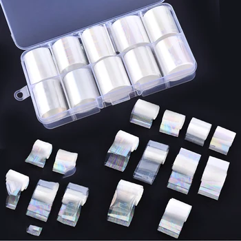 

New 10 Rolls / Box Holographic Nail Foil Set 2.5*100cm Gradient Transparent AB Color Transfer Sticker Manicure Nail Art Decals