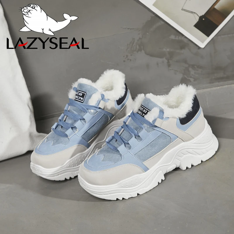 LazySeal женские Сникеры Женская обувь на платформе не сужающемся книзу массивном
