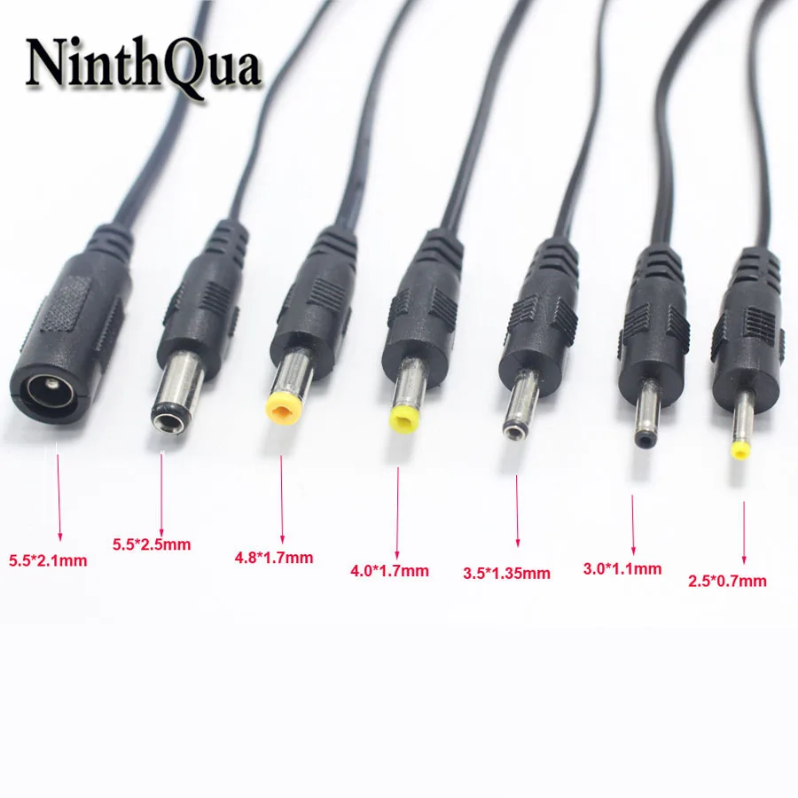 

100pcs 5.5*2.1mm to 5.5*2.5 4.8*1.7 4.0*1.7 3.5*1.35 3.0*1.1 2.5*0.7mm DC Power Plug with 150mm Wire DC Power Splitter Adapter