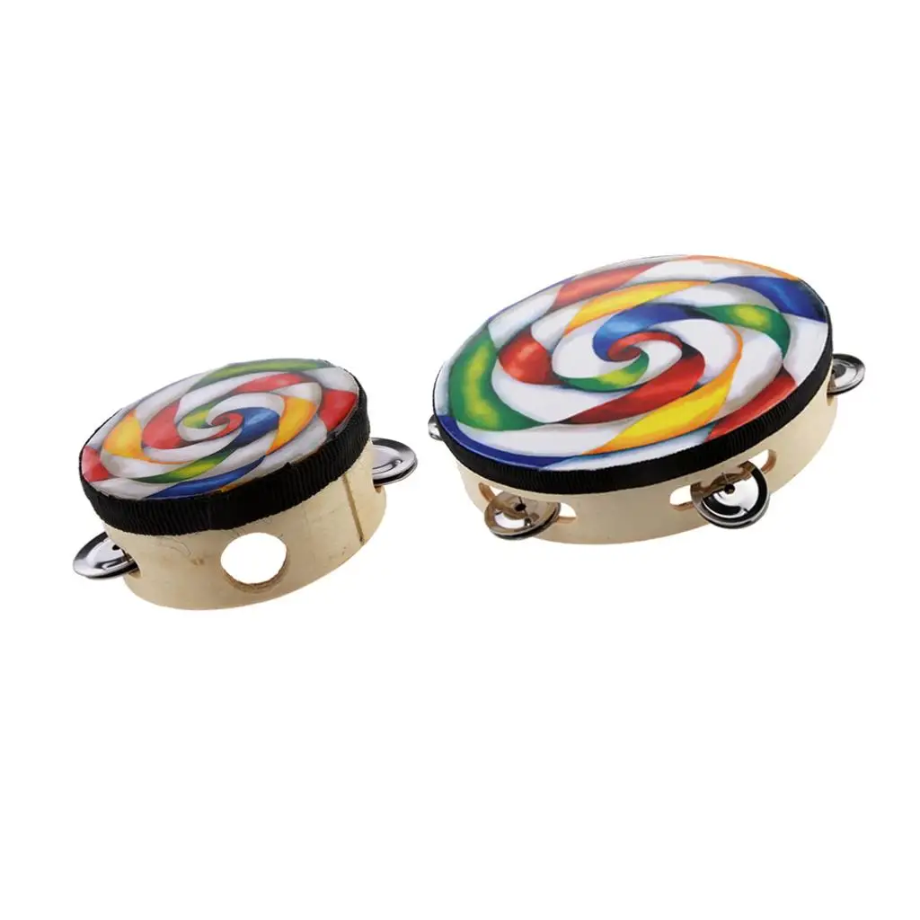 2pcs Hand Held Tambourine Drum Round Percussion Toy Musical Instrument for Children Kids
