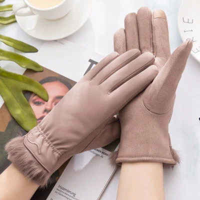 Cotton Gloves Lady Bicycle Outdoor Touch Screen Five-fingered Warm Winter Multicolored Gloves Motorcycle Professional Gloves - Цвет: Коричневый