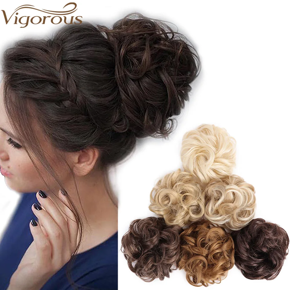 Vigorous Hair Bun Extensions 2pcs Curly Messy Bun Hair Synthetic