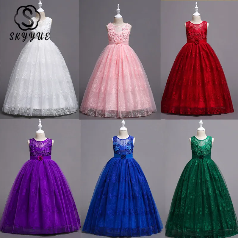 

Skyyue Girl Pageant Dress Appliquie Crystal Tulle Flower Girl's Dresses for Wedding Embroidery Flowers Communion Gowns 2019 726