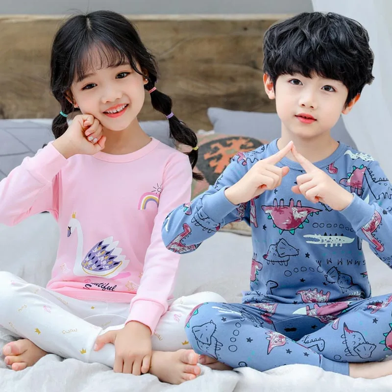 

Children Pajamas Boy Nightwear 2pc Long Sleeve Cartoon Kids Sleepwear Baby Girl Clothes Sleep Suits Spring Cotton Child Pyjamas