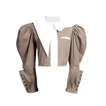Мода ретро красивый Британский колледж Нерегулярные Круглый вырез фонарь Кнопка рукава сплошной цвет женские элегантные рубашки