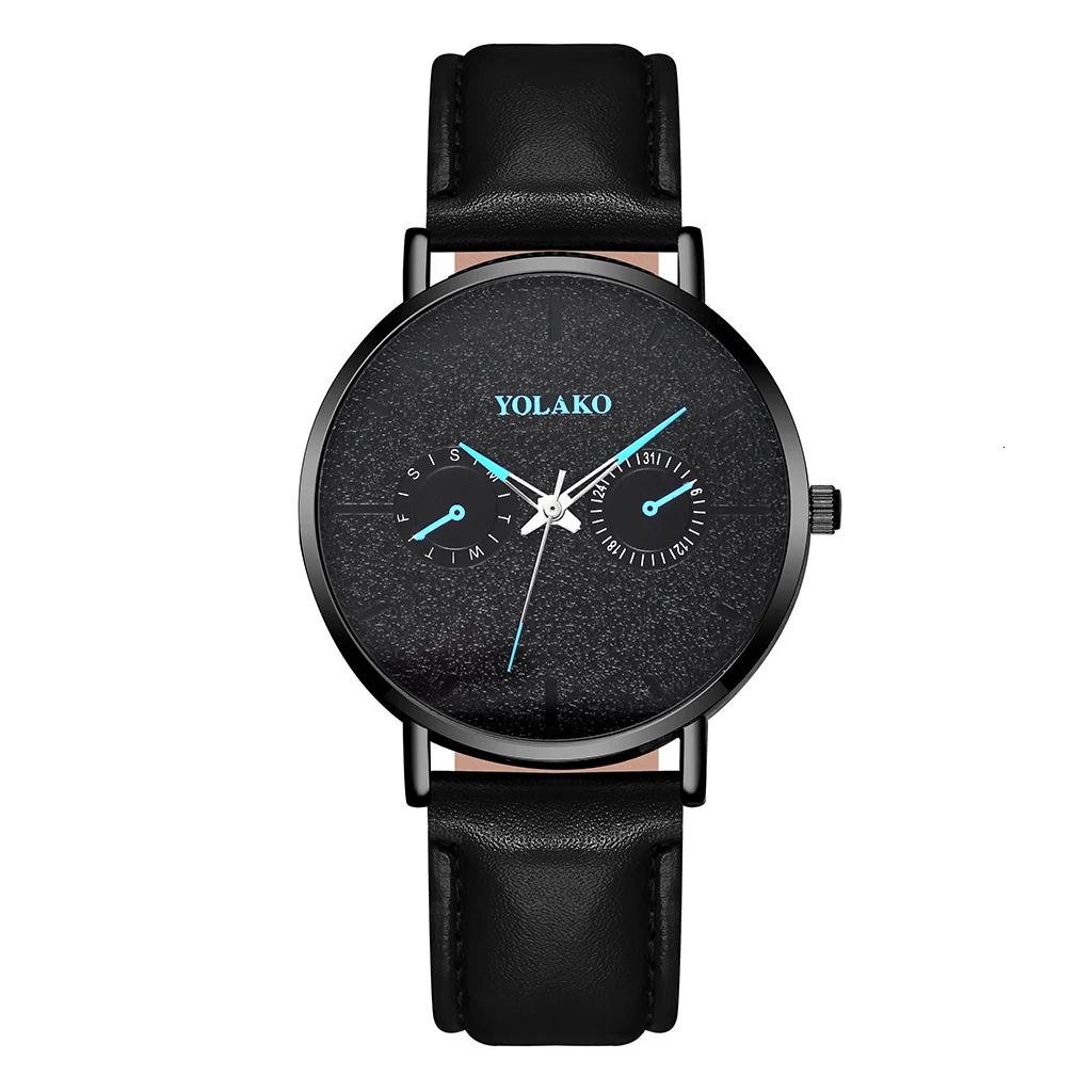 YOLAKO мужские кожаные синие указки деловые часы Роскошные мужские спортивные часы кварцевые наручные часы Masculino
