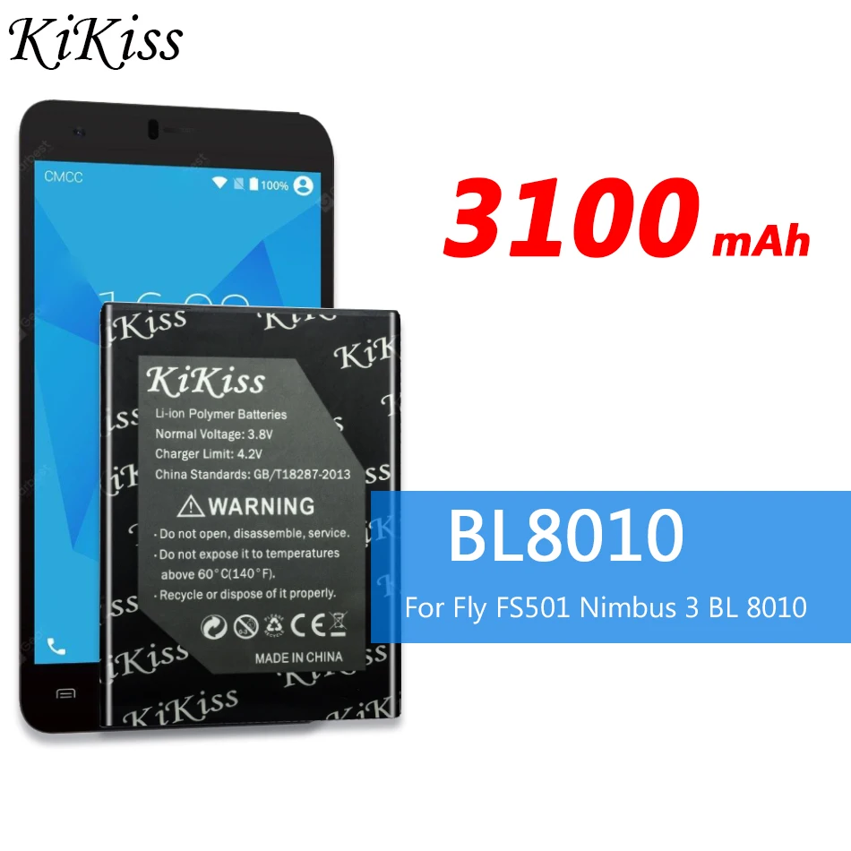 Аккумулятор для мобильного телефона Fly FS501 Nimbus 3 BL 8010 + с большой емкостью 3100 мАч