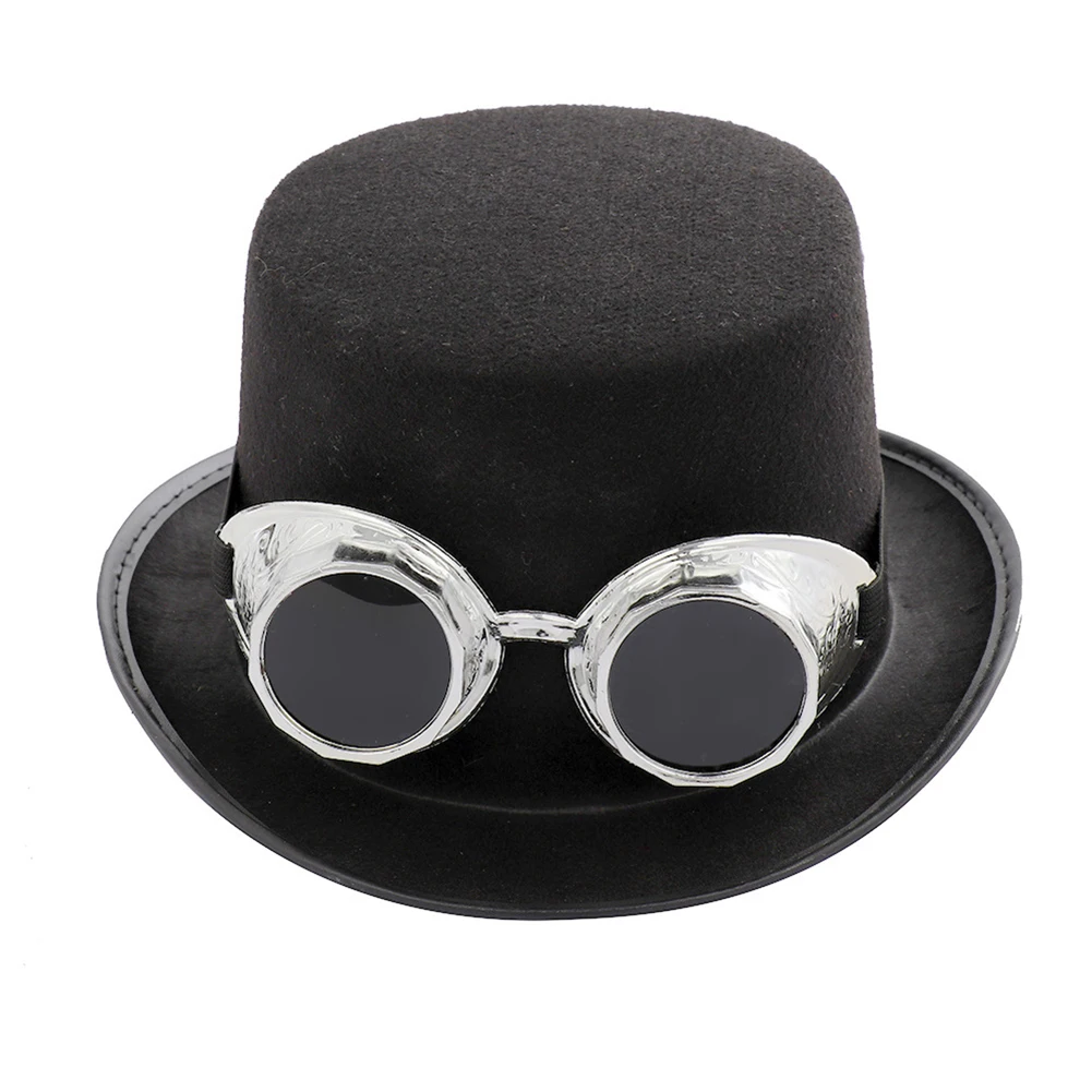 Винтажные черные шляпы в стиле панк с очками карнавальный костюм аксессуары шляпа в стиле стимпанк для мужчин и женщин 1 шт - Цвет: Silver