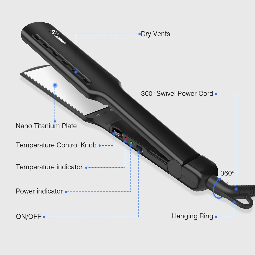 Ovonni, профессиональный нано титановый выпрямитель для волос с высоким нагревом, 450 градусов, регулируемая температура, двойное напряжение