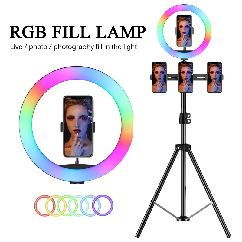 RGB Ring Light Photography Lighting Dimmable Colorful Lamp Stand Tripod For Phone Tiktok Youtube Makeup Video Led Lights | Электроника