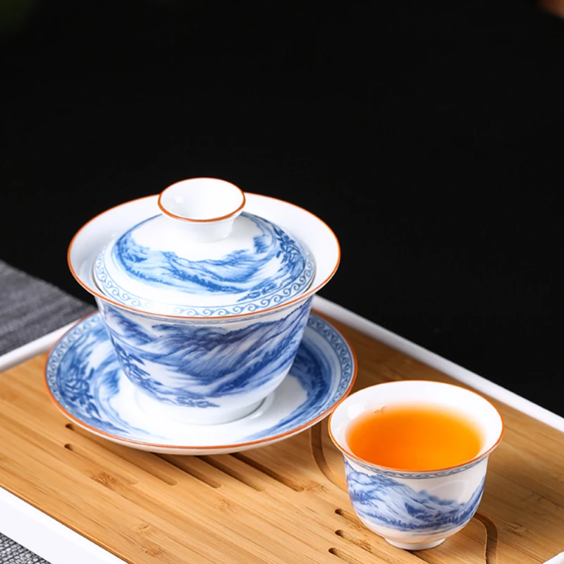 200 мл Цзиндэчжэнь Gaiwan синий и белый фарфор Tureen керамическая чашка с крышкой