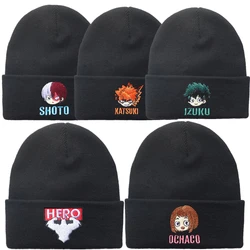 Unisex My Hero Academia Anime Midoriya Izuku Katsuki Shoto Cosplay Beanie Cap Warm Winter Hats Knitted Cap Embroidery Hat