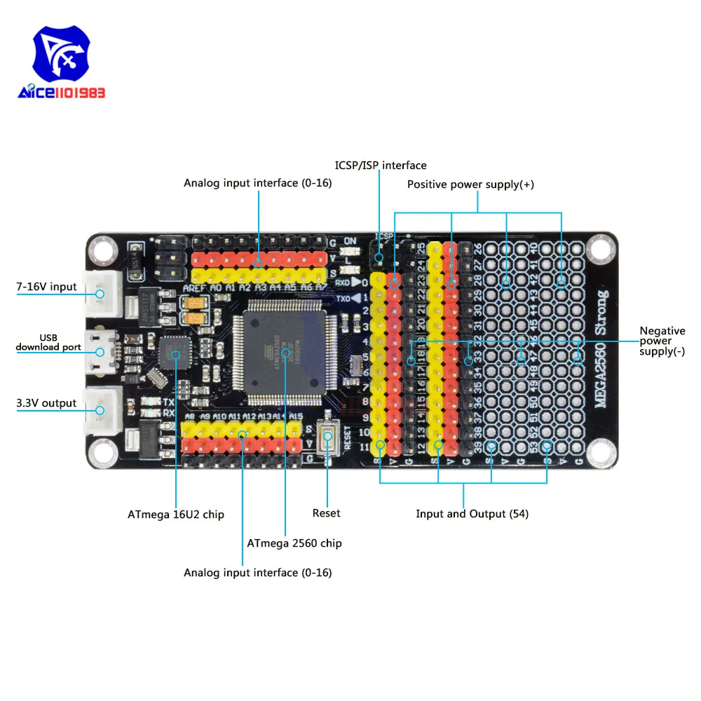 Плата микроконтроллера diymore DM MEGA2560 плата Mega2560 ATmega2560 ATmega16U2 для Arduino Micro USB 16