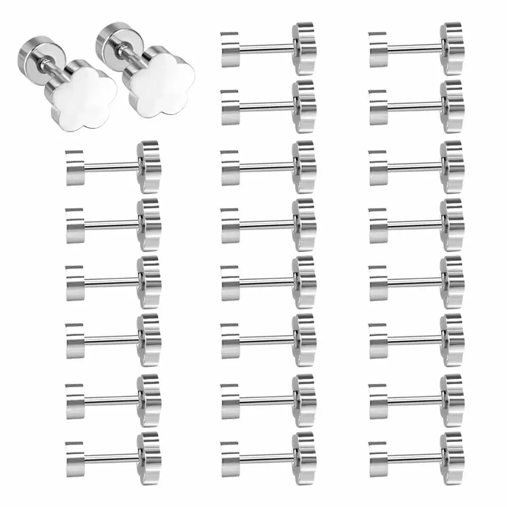 SILVER Асон стальные цветочные серьги из нержавеющей стали 12 пар/лот золото/серебро милый стиль винтовые серьги-гвоздики вечерние - Окраска металла: SILVER