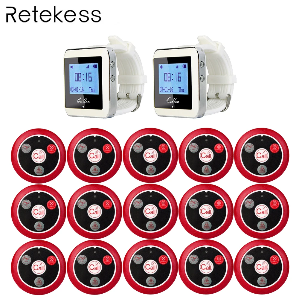 

TIVDIO 433MHz Wireless 2 Wrist Watch Receiver+20 Calling Transmitter Button Call Pager Four-key Pager Restaurant Equipment F3285