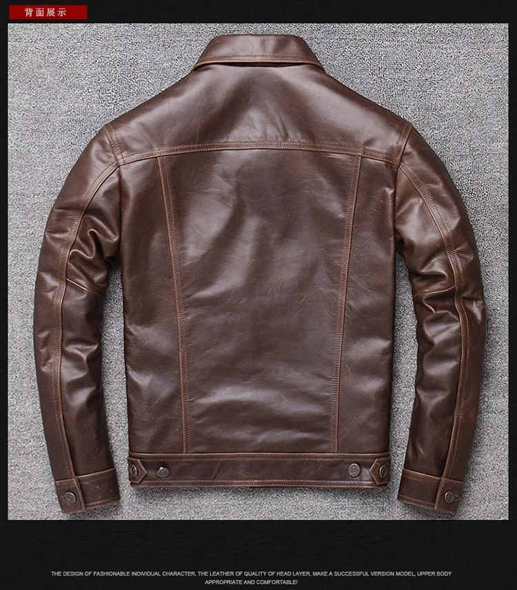 

Free shipping.classic casual brown Plus size cowhide Jacket,men genuine coat.short vintage style Leather outwear.