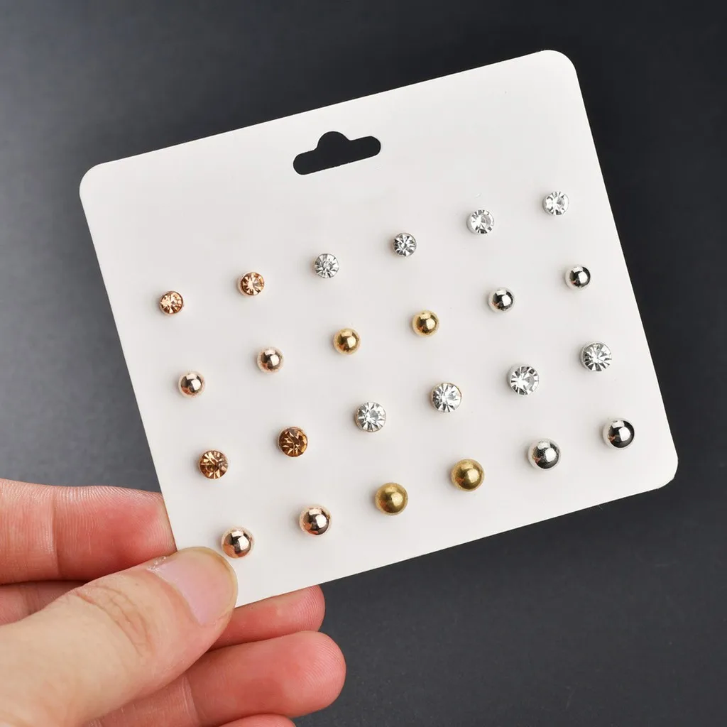 

12 Pair/Set Crystal Stud Earrings Knot 2019 New Rhinestone imitation Pearl Earrings for Girls Tiny Ear Studs Pendientes