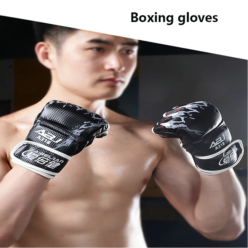Half Finger Boxing Gloves PU Leather MMA Fighting Kick Boxing Gloves Karate Kids 