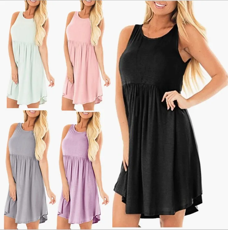 

Round Neck Sleeveless Solid Color Summer Long Party Sexy Autumn Dress Women Befree Vestidos Ukraine Vintage Shein Oodji Dresses