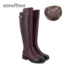 SOPHITINA/сапоги специального дизайна; теплые сапоги до колена с круглым носком из натуральной кожи; удобная обувь на квадратном каблуке; шерстяные женские сапоги; PC398