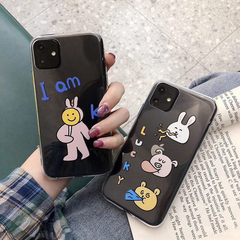 Чехлы для телефонов с милым мультяшным кроликом для iPhone 11Pro Max 6 6s 7 8 Plus 11 X Xs Max Xr высококачественный прозрачный мягкий чехол Fundas Capa