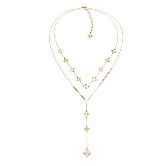Korean Fashion Charms Double Layer Star / Four Leaf Clover / Love Heart Pendant Choker Necklace Jewelry for Women Girls FL-G-W-0001