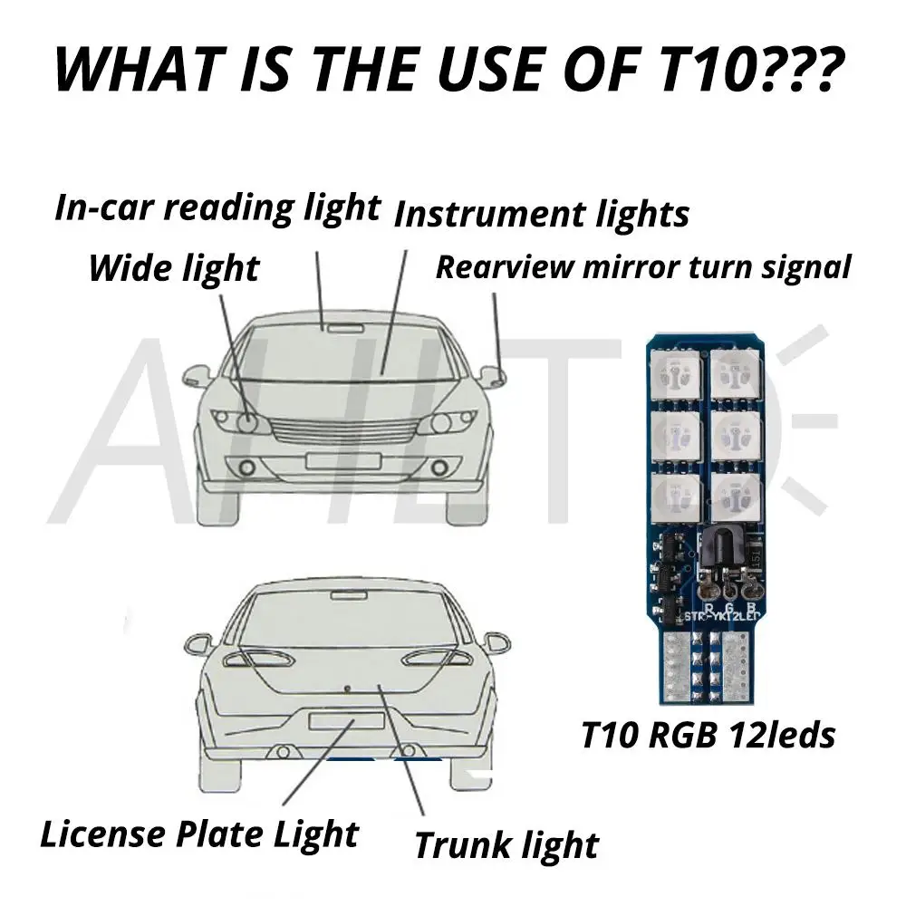 2 шт. T10 W5W 5050 12 светодиодный Светодиодный автомобильный фонарь, светодиодный светильник RGB с пультом дистанционного управления, стробоскоп, светодиодный светильник для чтения, белый, красный, янтарный, 12В