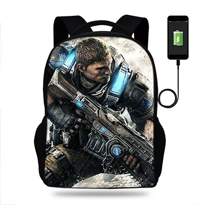 k7976 17 дюймов Gears Of War мужской рюкзак для колледжа usb зарядное устройство школьный рюкзак для ноутбука Рюкзаки для подростков школьные сумки для мальчиков Mochila - Цвет: k7976
